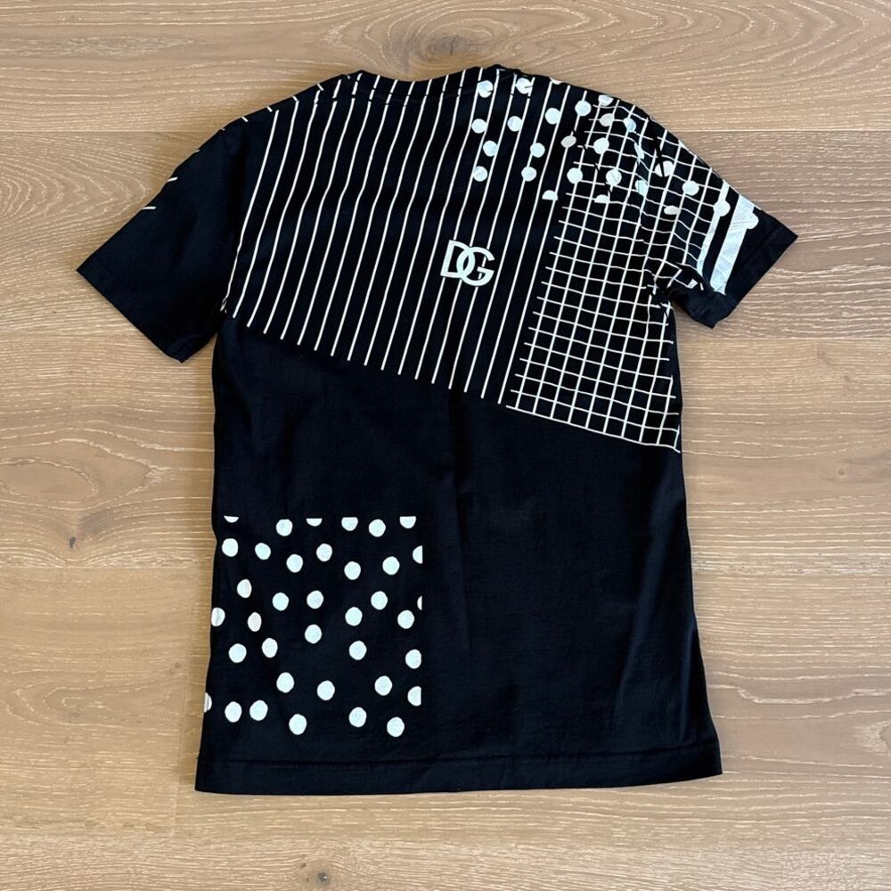 Dolce & Gabbana T-Shirt Polka Dot Stripe Logo Size EU 48 Black White - Picture 4 of 5